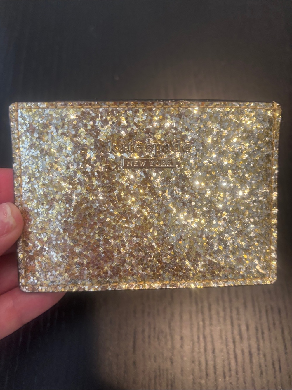 Kate Spade StorybookMetallic Gold smooth glitter  Cardholder
